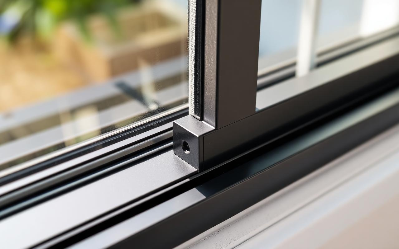 Architectural detail of black-frame hurricane impact window